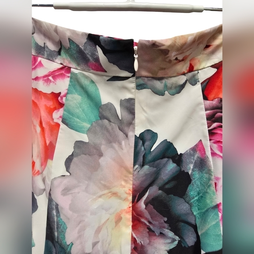 ELIZA J Cream Pink Floral Print Ruffle High Low Taffeta Skirt Sz. 8 NWT - Picture 6 of 11